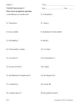 Verbal Expressions Worksheet Collection By Mrhutchens Tpt Verbal Expressions Worksheet - Verbal Expressions Worksheet