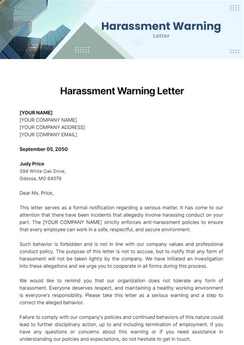 Verbal Harassment Warning Letter Sample