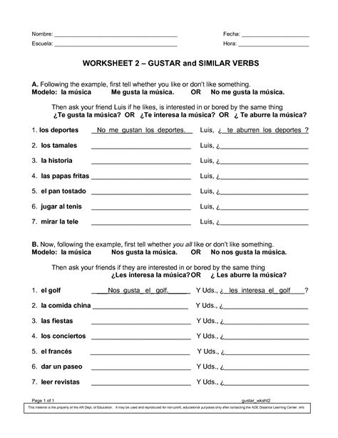 Verbs Like Gustar Worksheet Pdf Verbos Regulares Presente Worksheet Answer Key - Verbos Regulares Presente Worksheet Answer Key