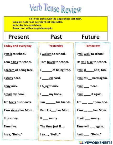 Verbs Past Present Future Primary Worksheets Student Past Present Future Verb Worksheet - Past Present Future Verb Worksheet