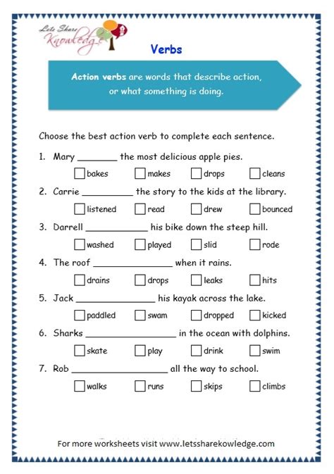 Verbs Worksheet Worksheets List Third Grade Action Verbs Worksheet - Third Grade Action Verbs Worksheet