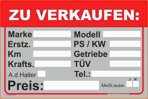 verkaufschild auto kostenlos ausdrucken