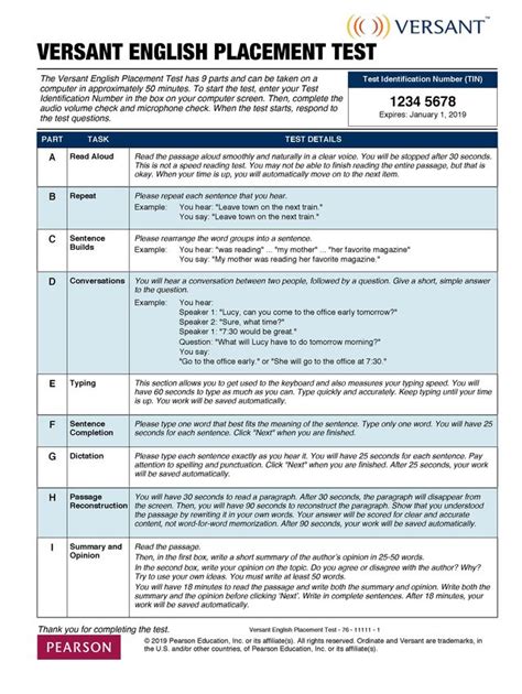 versant english placement test sample