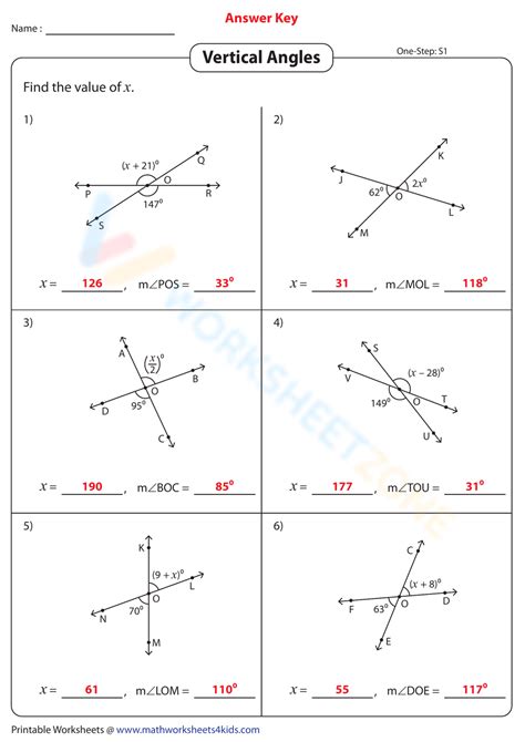 Vertical Angle Worksheet