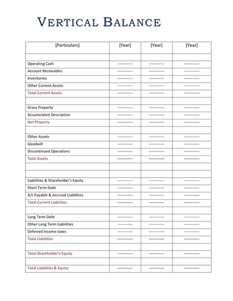Vertical Balance Sheet Format