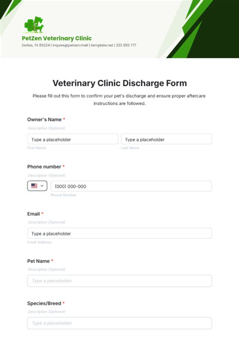 Veterinary Discharge Sheet