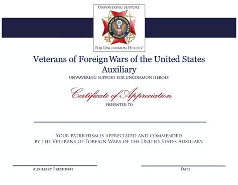 Full Download Vfw Certificate Of Appreciation Template 