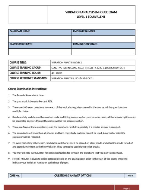 Vibration Analysis Exam Questions