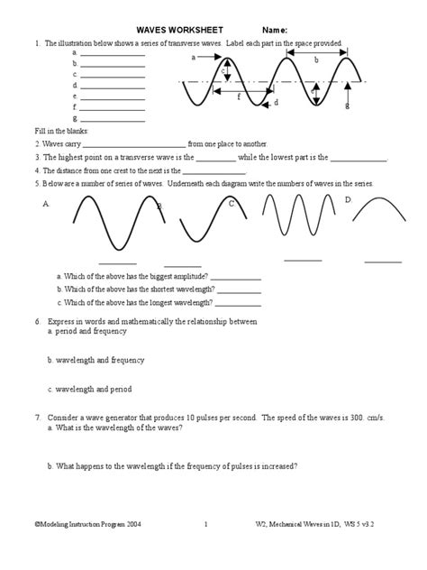 Vibrations And Waves Problem Sets The Physics Classroom Waves Physics Worksheet Answers - Waves Physics Worksheet Answers