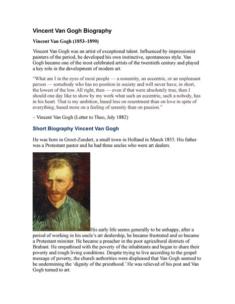 vincent van gogh biography summary examples