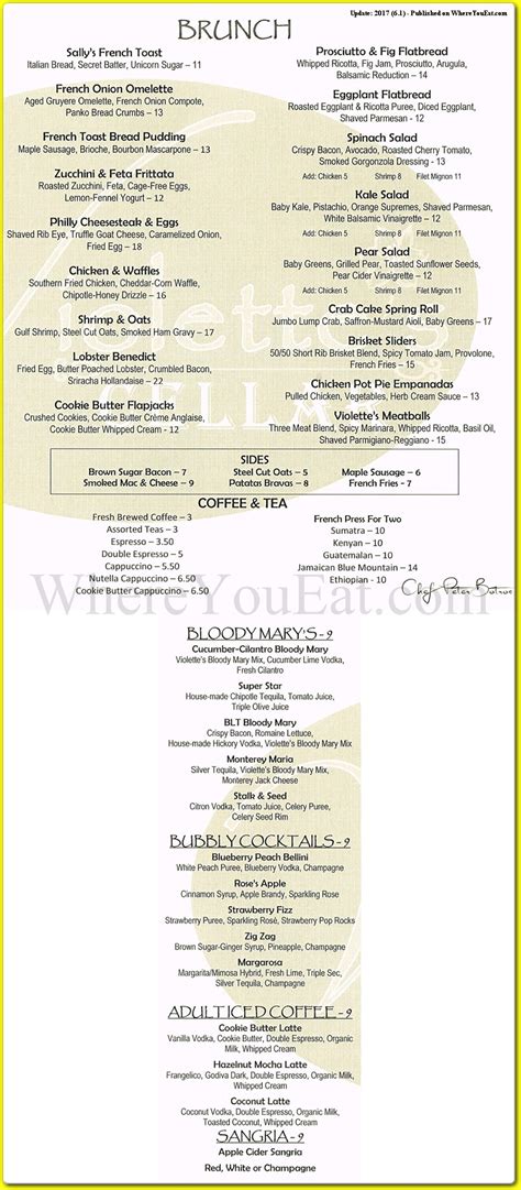 violettes cellar party menu