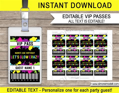 vip pass birthday template printable