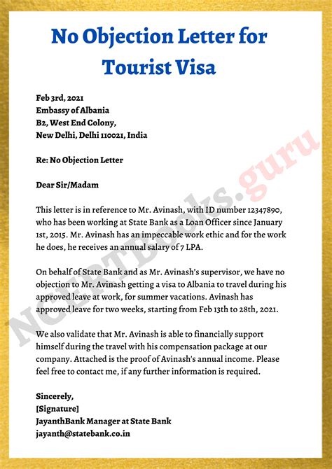 visa noc format