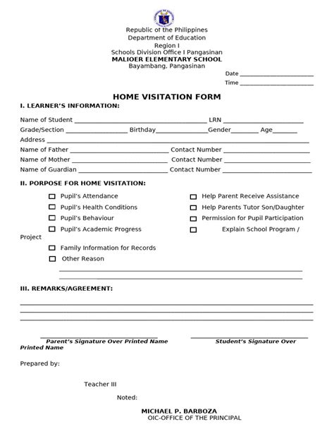 Visitation School Forms