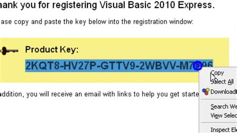 visual basic 2010 express registration key