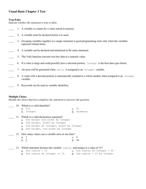 Read Online Visual Basic Chapter 3 Answers 