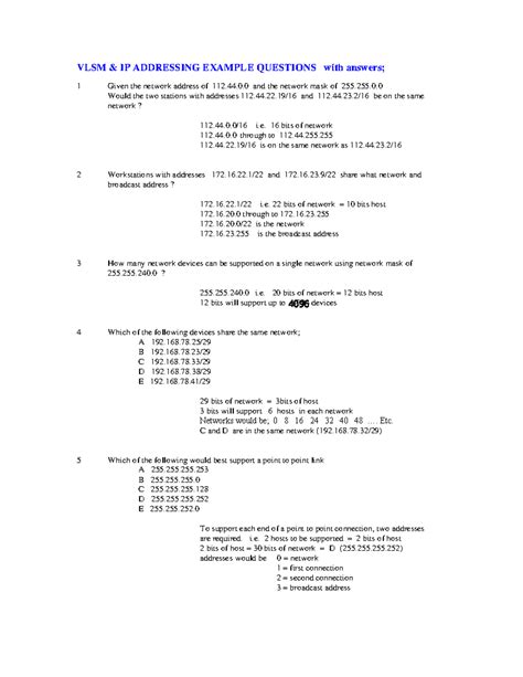 Vlsm Ip Addressing Example Questions