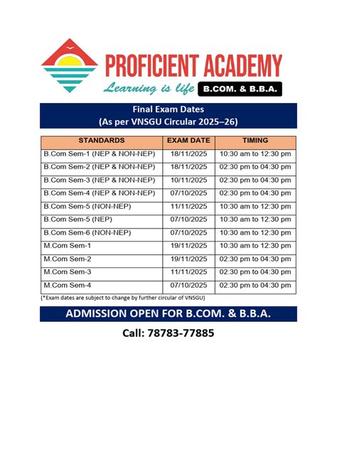 Vnsgu Net Exam Time Table