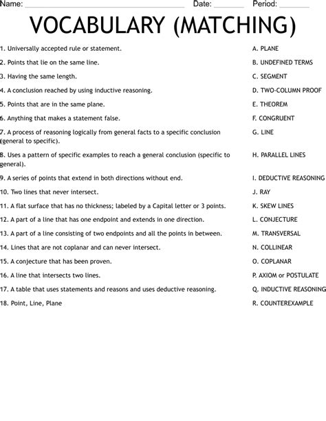 Vocabulary List 8 1 Matching Student Handouts Matching Worksheet For 8th Grade - Matching Worksheet For 8th Grade