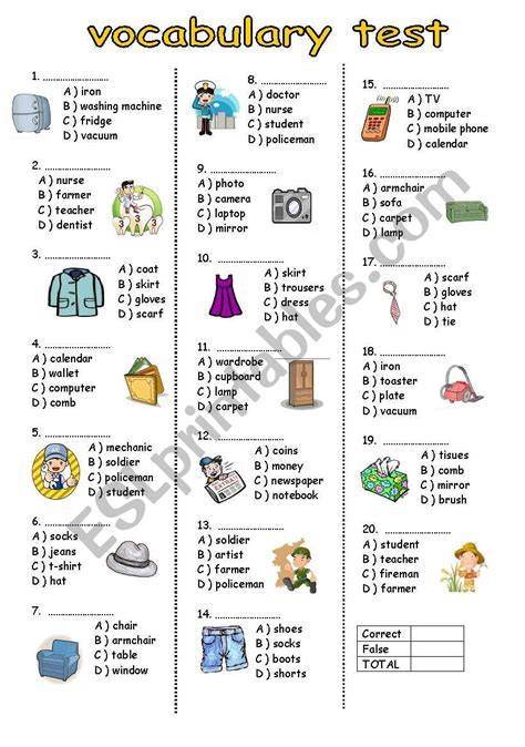 vocabulary test for elementary students