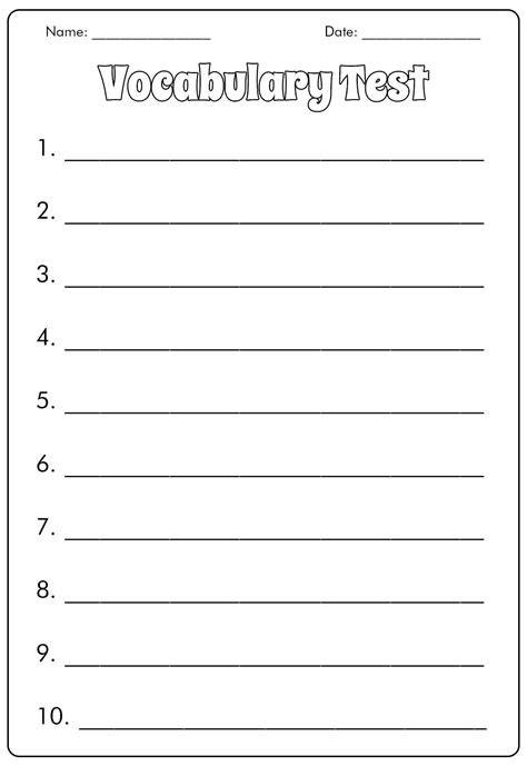 vocabulary test templates