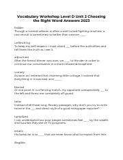 Vocabulary Workshop Level D Unit 1 Completing The Sentence Answers