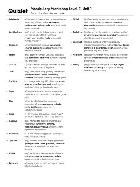 Vocabulary Workshop Level E Unit 7