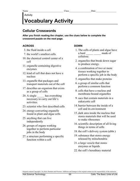 Read Online Vocabulary Activity Cellular Crosswords Answers 