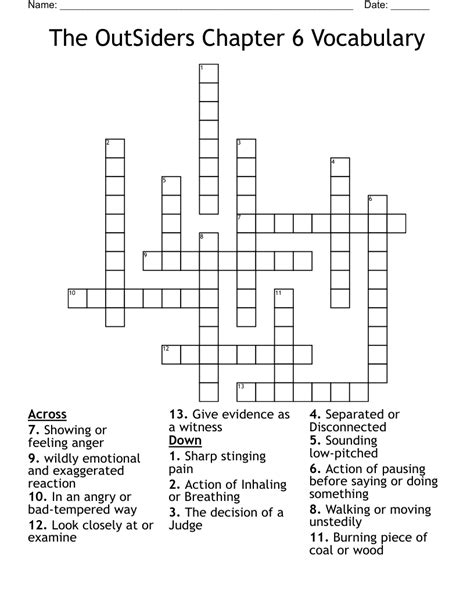 Read Vocabulary Crossword Answers For The Outsiders 