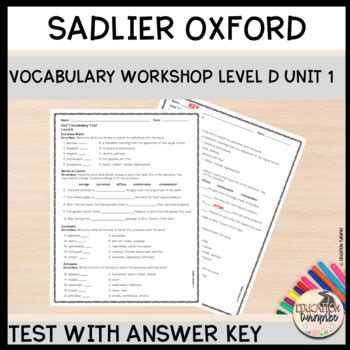 Read Online Vocabulary Workshop New Edition Level D Answers Unit 1 