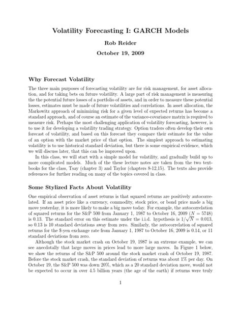 Volatility Forecasting I Garch Models Nyu