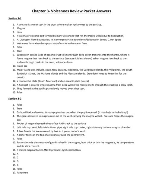 volcano packet answers