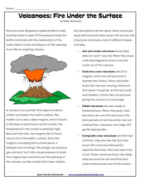Volcano Reading Comprehension Worksheet Edhelper Volcano Worksheets For 3rd Grade - Volcano Worksheets For 3rd Grade