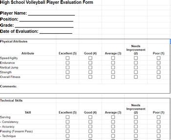 volleyball player evaluation form