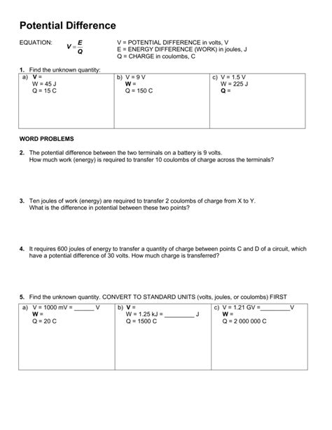 Voltage Current And Resistance Worksheet Learning Electronics Voltage Current And Resistance Worksheet Answers - Voltage Current And Resistance Worksheet Answers