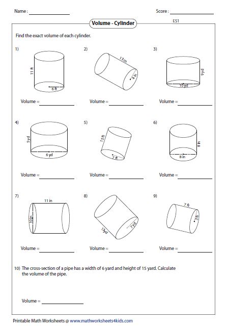 Volume Of Cylinder Worksheet Answers
