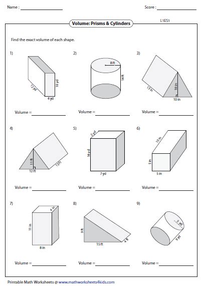 Volume Of Mixed Shapes Worksheets Prism Cylinder Cone Volumes Of Solids Worksheet - Volumes Of Solids Worksheet