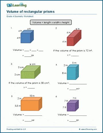 Volume Of Rectangular Prisms Worksheets K5 Learning Volume Worksheet 4th Grade - Volume Worksheet 4th Grade