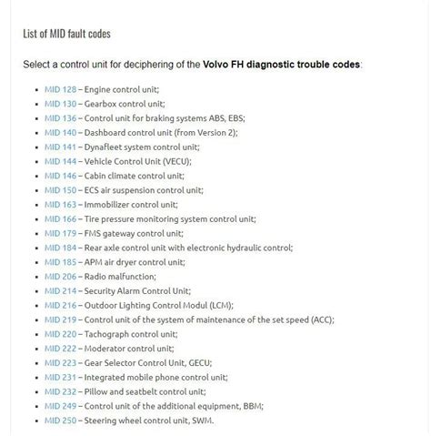 Volvo Engine Diagnostic Fault Codes