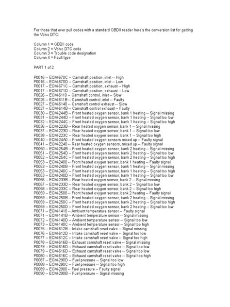 Volvo Penta Fault Codes List