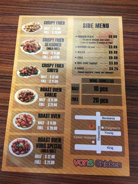 Vons Chicken Menu