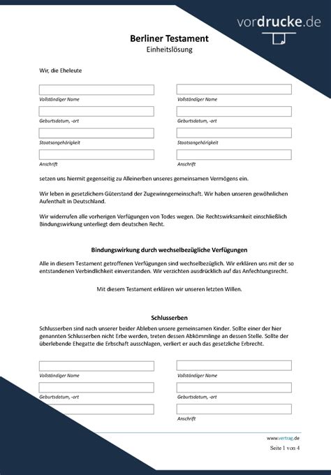 Vorlage Berliner Testament Pdf
