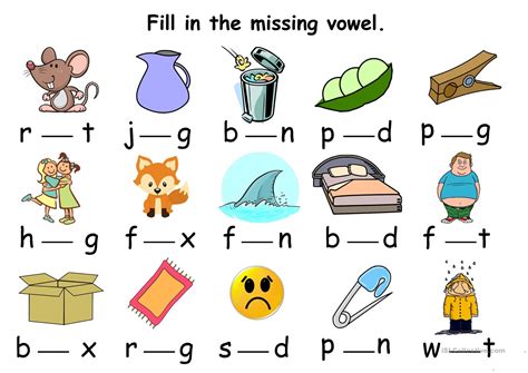 Vowel Sounds Fill In The Missing Letters In A Vowel Sound Words With Pictures - A Vowel Sound Words With Pictures