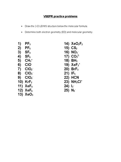 Vsepr Theory Practice Problems