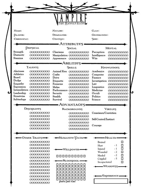 Vtm Character Sheet