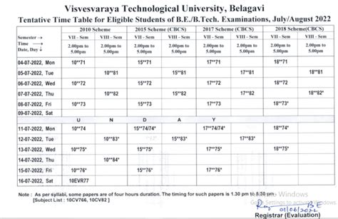 Vtu Exam Time Table