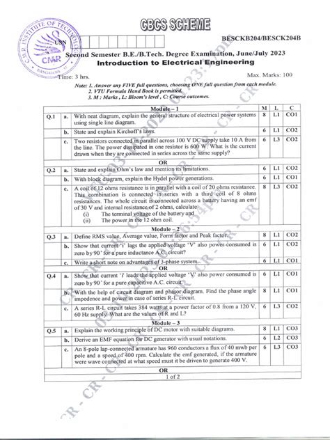 Read Vtu Question Papers Cad Electrical 