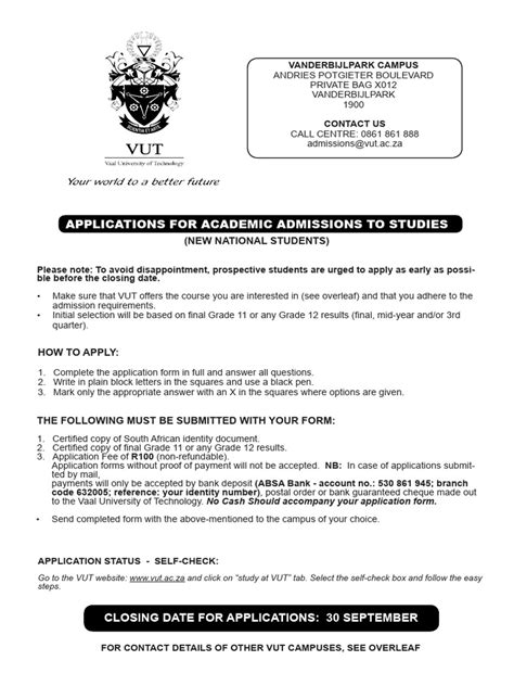 Vut Application Forms
