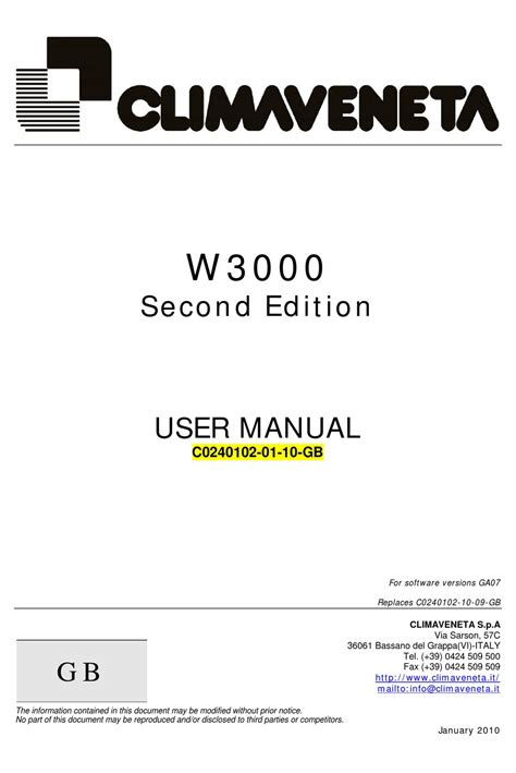 Download W3000 Second Edition User Manual Climaveneta 