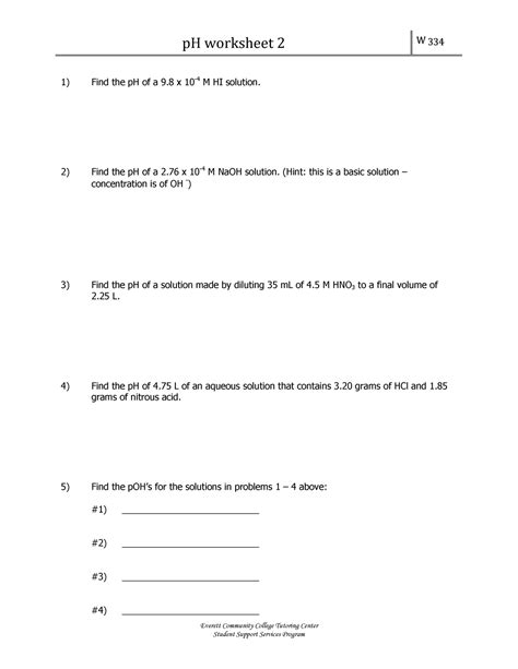 W334 Ph Worksheet 2 Ph2 Ph Worksheet 2 Chemistry Ph Worksheet Answers - Chemistry Ph Worksheet Answers